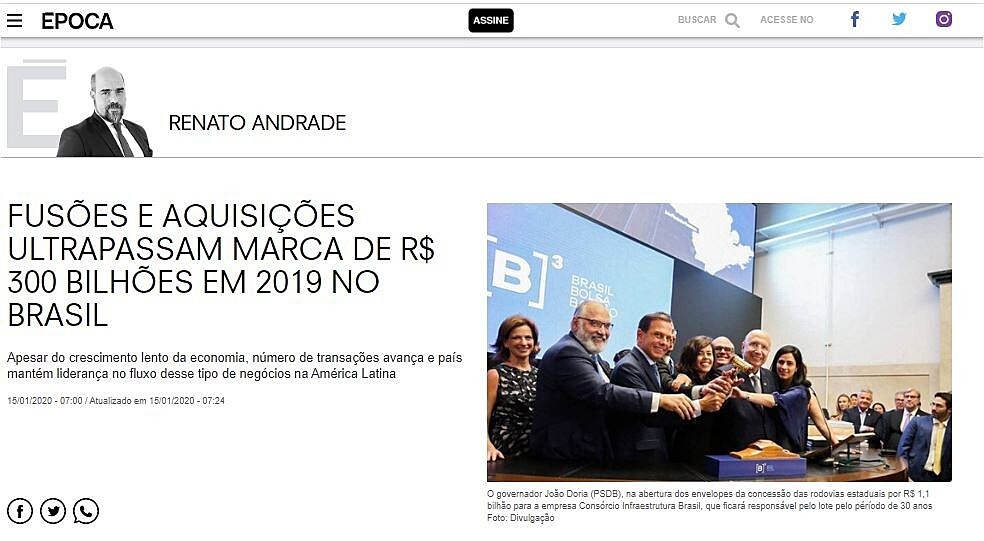 Fuses e aquisies ultrapassam marca de R$ 300 bilhes em 2019 no Brasil.